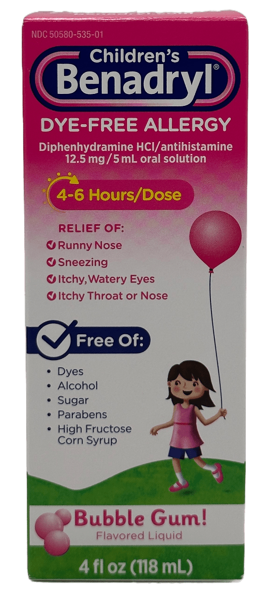 Children’s Benadryl – Bubble Gum Flavored Liquid – 4 Fl oz
